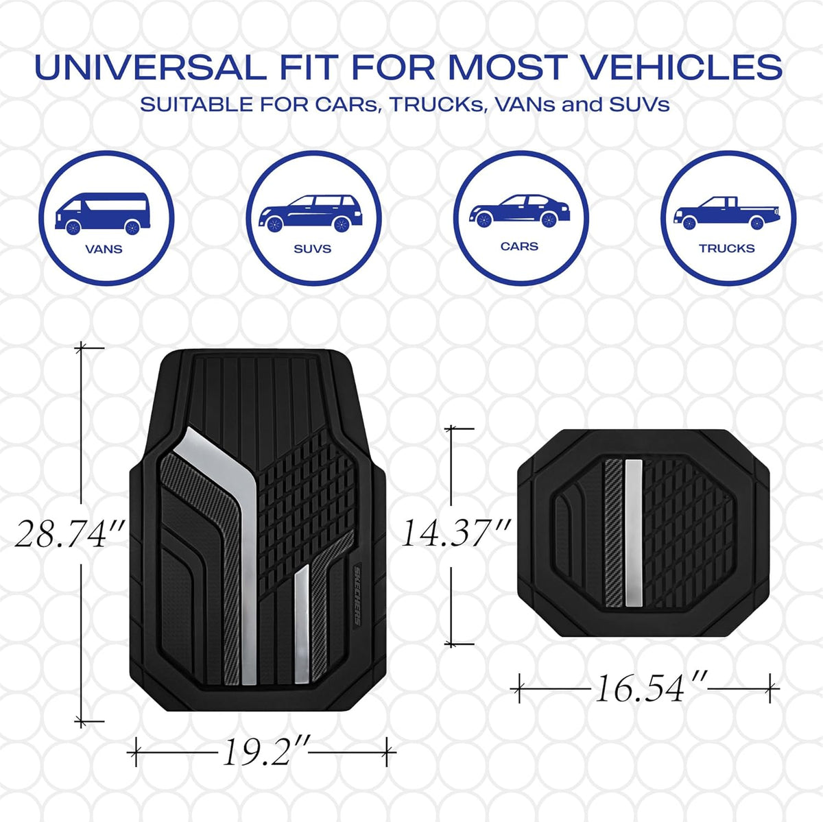Skechers Heavy Duty Rubber Car Floor Mats,Dual Color Design Floor Mats,All Weather Car Mats,Waterproof Trim To Fit Universal Floor Liner Car Accessories,Automotive Floor Mats For Cars Trucks Suv,Black