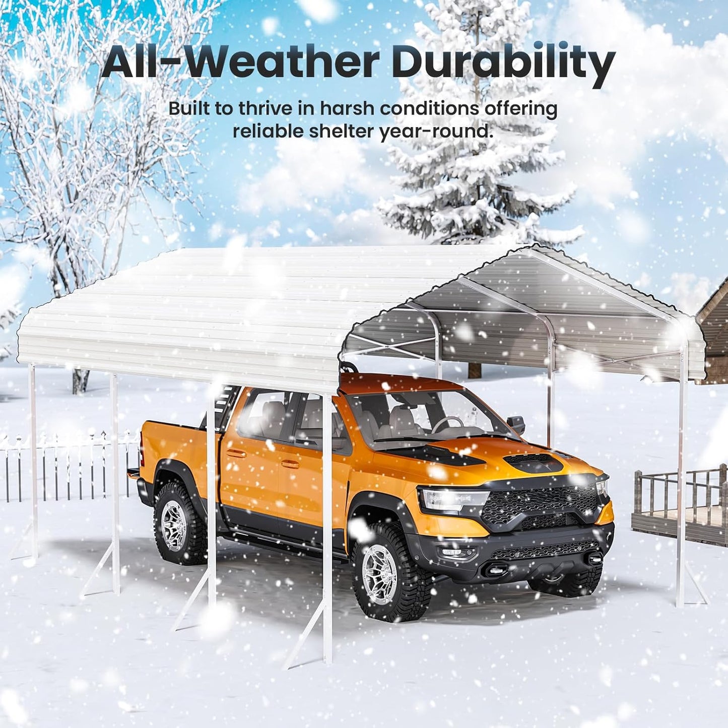 10x15' Heavy Duty Metal Carport – Sturdy Structure, All-Weather Protection, Easy Assembly for Cars, Trucks, Boats, Tractors, and Outdoor Storage (White, 10x15FT)