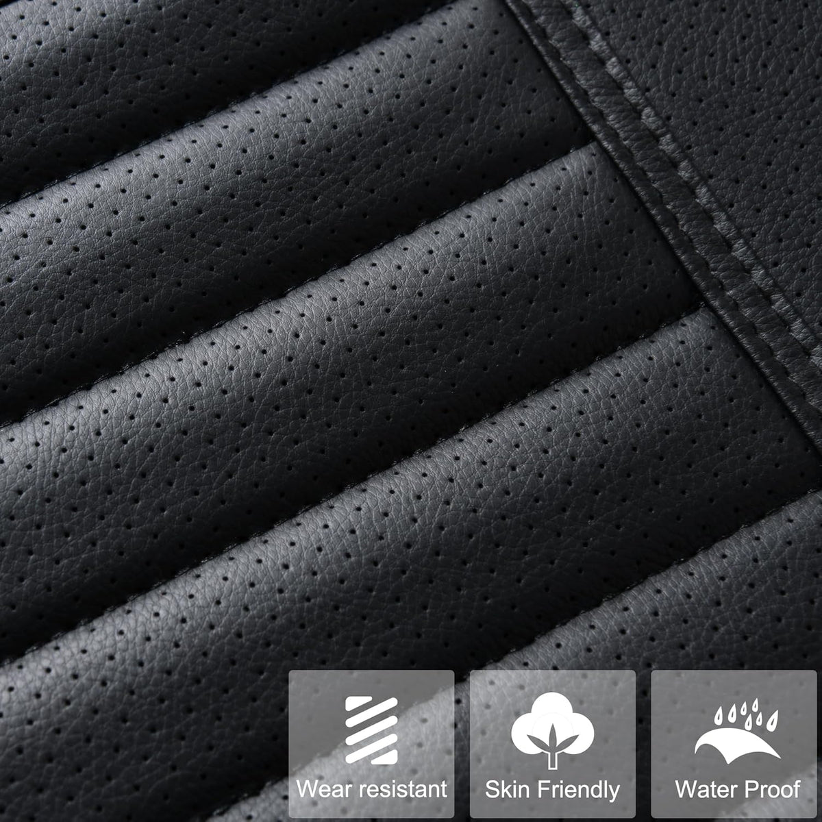 2pc Car Seat Covers, Luxury Car Protectors, Universal Anti-Slip Driver Seat Covers, Edge Wrapping Front Car Seat Covers with PU Leather(Black)