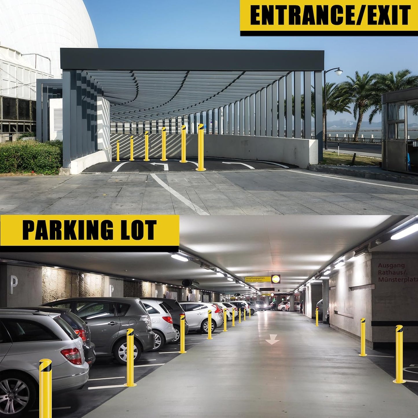 Safety Bollard Post, 42 Inch Height Steel Bollards, 4.5 Inch Diameter Parking Bollard, Yellow Powder Coated Safety Parking Barrier Post, for Traffic Sensitive Areas (42inch 4Pack)