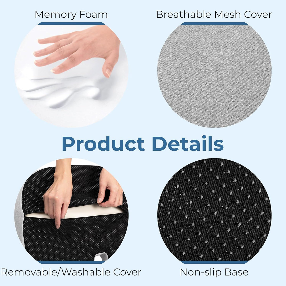 5 STARS UNITED Seat Cushion for Tailbone Pain Relief โ Large Memory Foam Lifting Pillow for Coccyx, Hip, Sciatica & Post-Surgery Recovery โ Wheelchair, Car, Desk, Gaming & Office Chairs, Light Gray