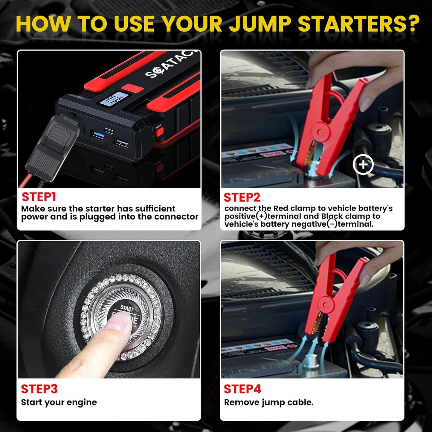 Scatach 002 5000A Car Battery Jump Starter,12V Jump Starter Battery Pack (up to 14.0L Gasoline and 12.0L Diesel Engine), Portable Jump Box with LED Display, 3 Modes Flashlight and Jumper