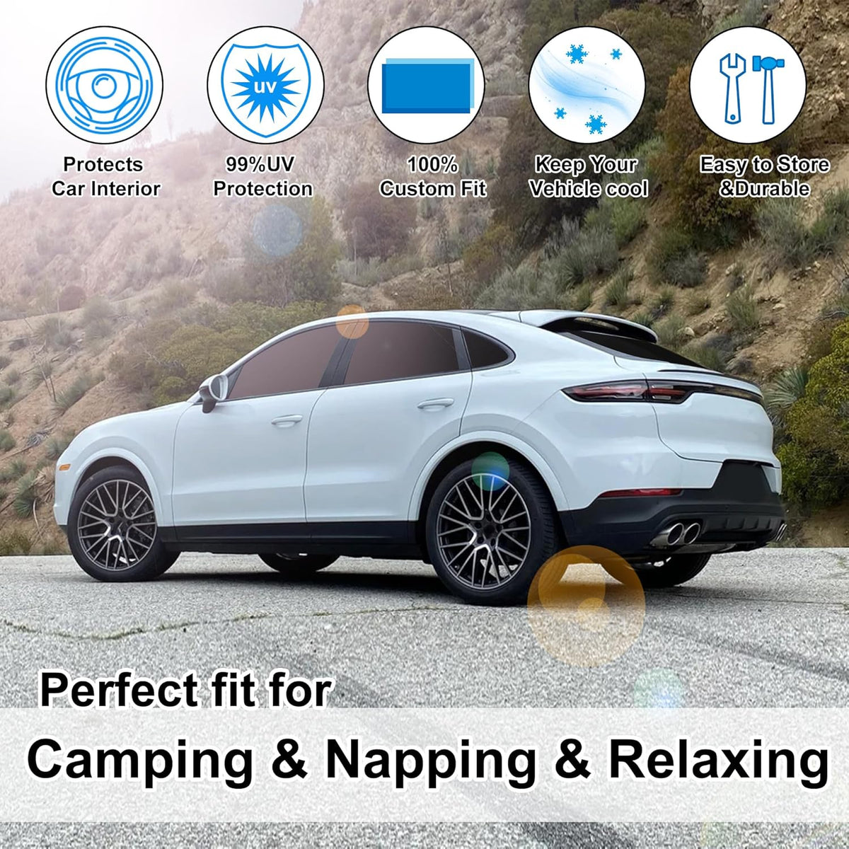 TINGLU Window Shades for Porsche Cayenne 2019-2025 Accessories Car Side Full Windows Rear Triangular Windshield Sun Shade Sun UV Rays & Privacy Protection for Camping,Napping&Relaxing 8PCS