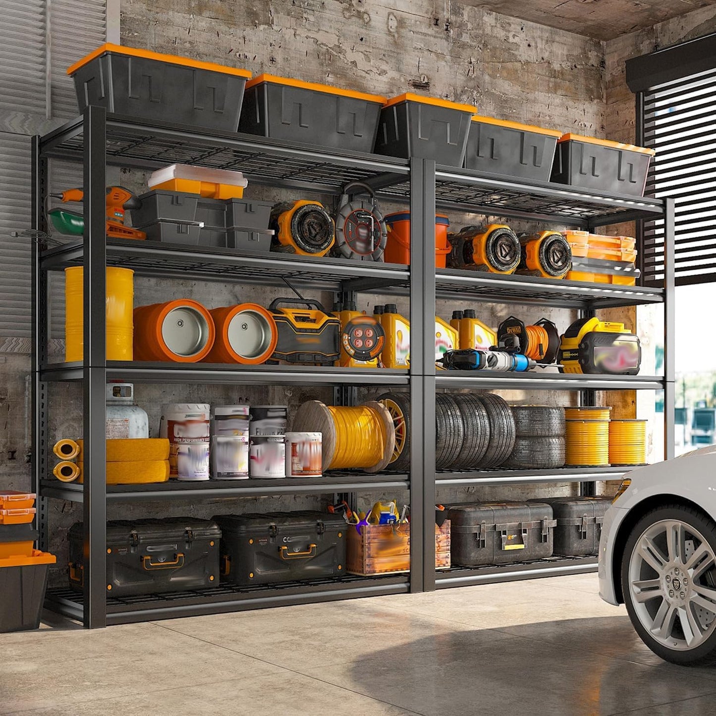 REIBII 48" W Garage Shelving Heavy Duty Load 2500LBS, 5 Tier Storage Shelves, Adjustable Metal Shelves for Warehouse, Pantry, Basement, 48" W X 72" H X18 D
