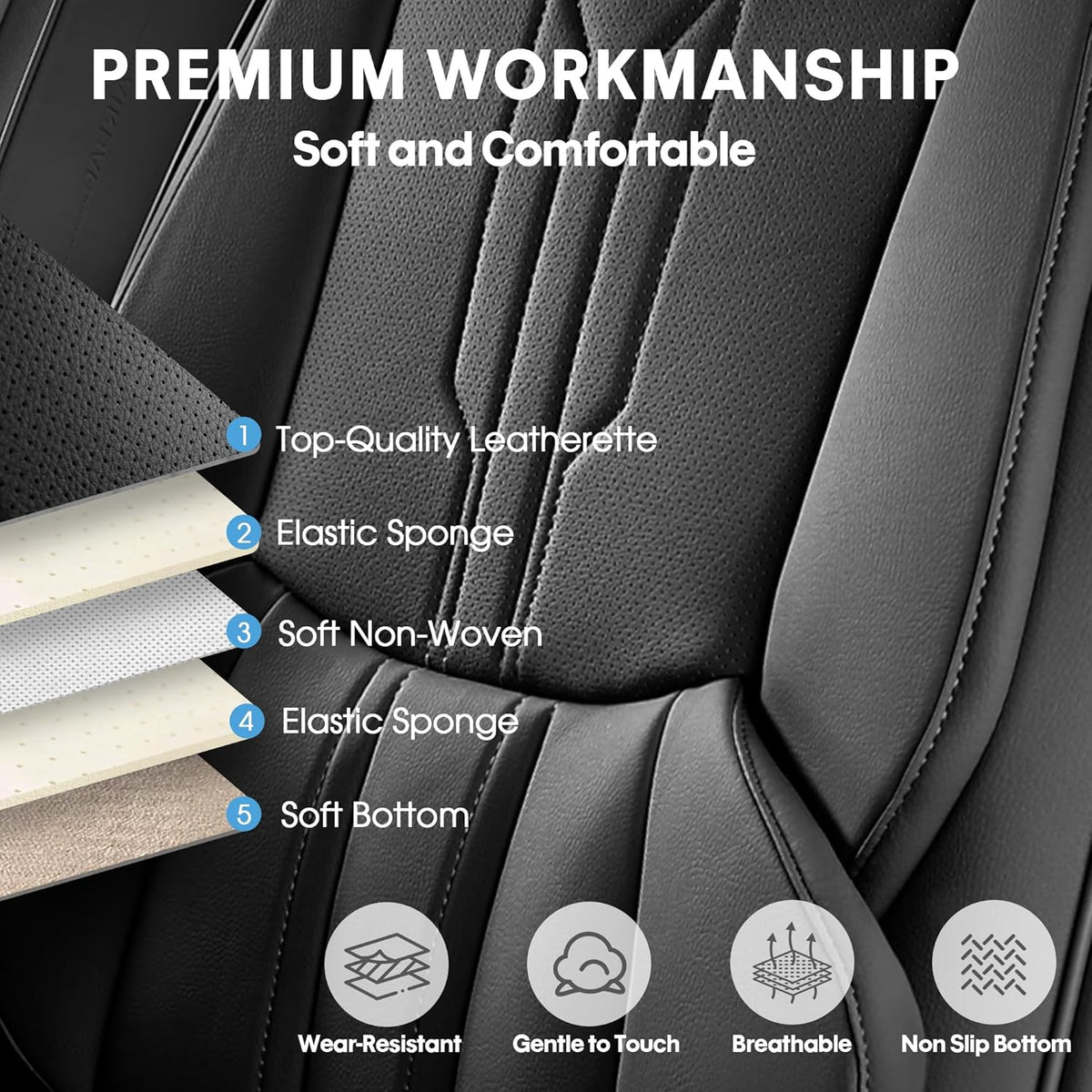 AOOG Car Seat Covers Full Set, Leather Seat Covers for Car, Waterproof Car Seat Protector with Lumbar Support, Automotive Seat Covers Universal Fit for Most Cars SUV Trucks (Full Set, Black)