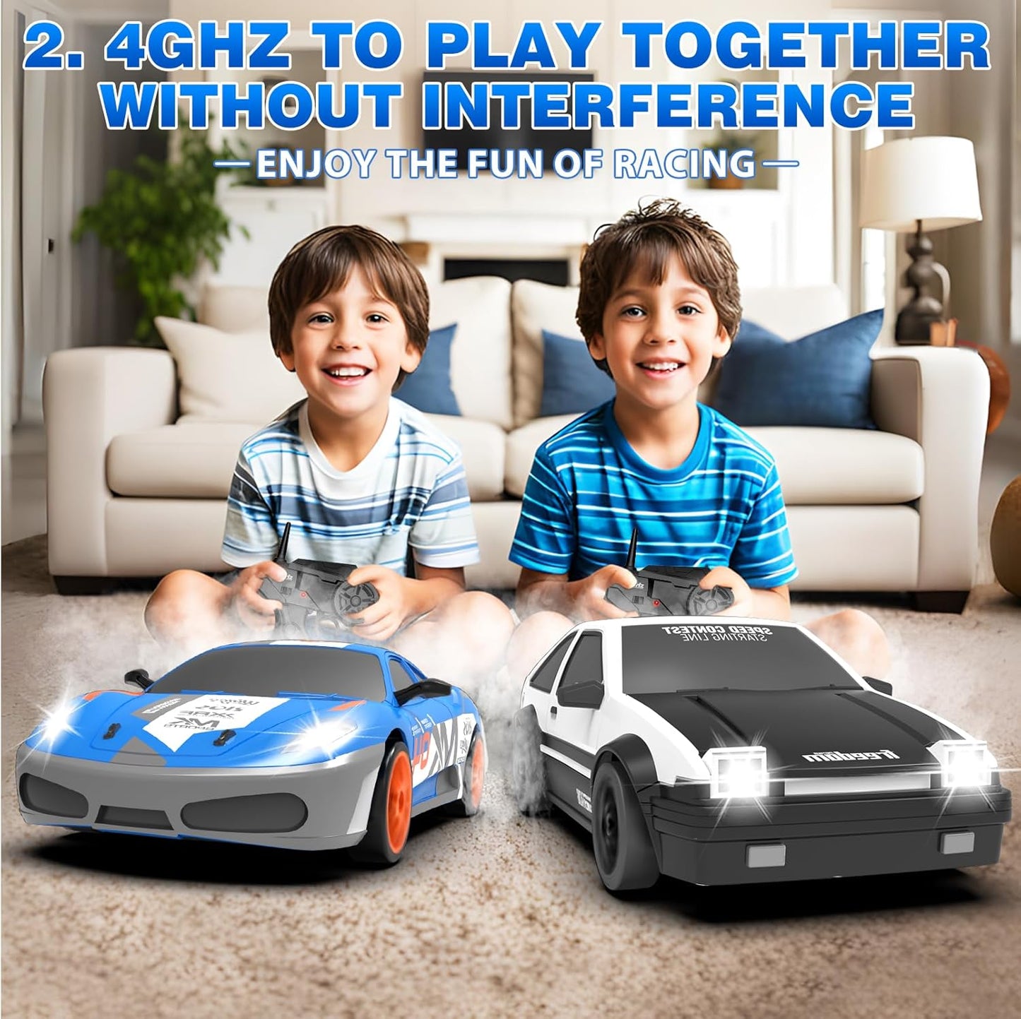 RC Drift Car 1/24 2.4GHz Remote Control Cars, 4WD High Speed Drift RC Cars with Cool LED Lights, Extra Drifting Tires Racing Toys Car for Kids Boys Girls Adults (White)