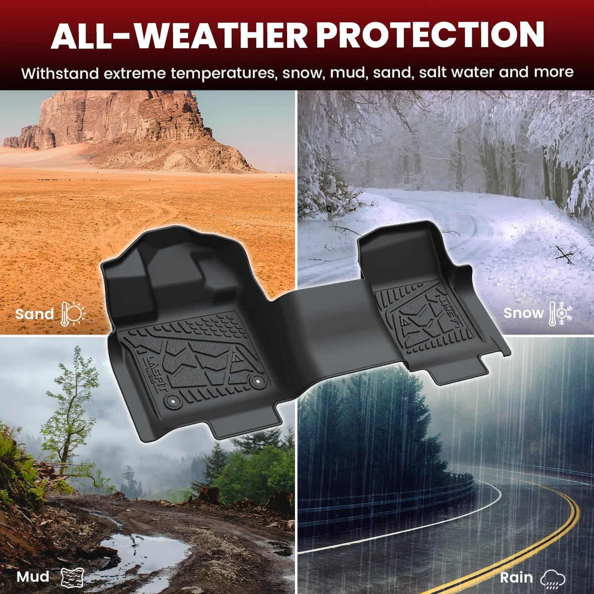 LASFIT Front Floor Mats for Ford F-150 2015-2025 Regular Cab Carpet Floor, Front Row Bench Seat, All Weather TPE Truck Liners for F150 Standard Cab, 1st Row Only, Black