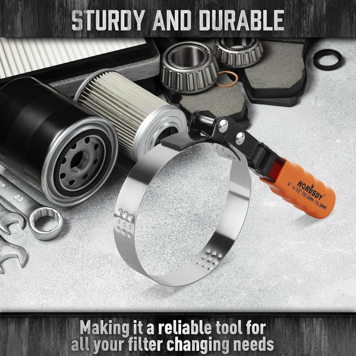 HORUSDY Large Swivel Oil Filter Wrench, 4" to 4-1/2" Ajustable Car Oil Filter Removal Tool, Durable & Easy Operation