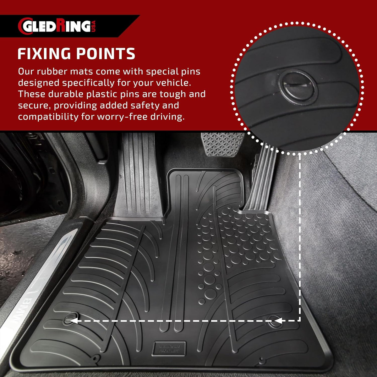 Gledring USA Custom Fit All-Weather Rubber Floor Mats Intended for Toyota Prius & Prius Plug-in Hybrid 2012-2015, No Trimming Required, Tailored Custom Fit, Protects from Rain, Mud & Snow