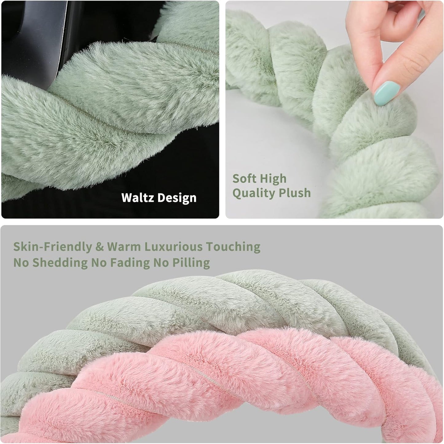 Luxury Fluffy Winter Car Steering Wheel Cover for Women Soft Warm Cute Auto Accessories for Jeep, Truck, Van, F150, Universal, Fuzzy, Anti Slip, Green, Large Size, 15.2-16in