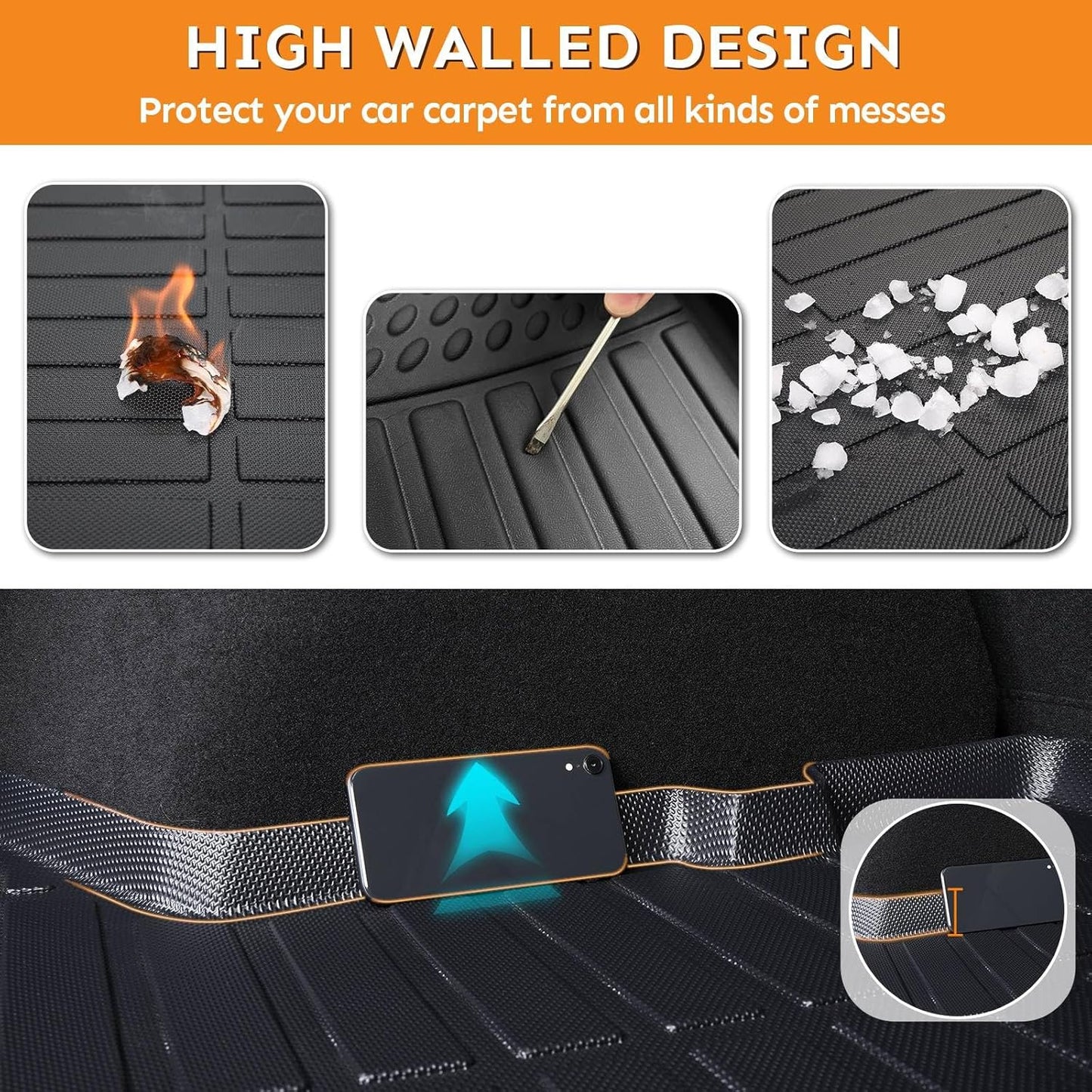 Binmotor-All Weather Floor Mats Cargo Liner Set for for Nissan Pathfinder 2013-2021丨2014-2020 Infiniti QX60丨2013 JX35, 3 Rows with Cargo Trunk Mat, Car Mats Pathfinder Accessories