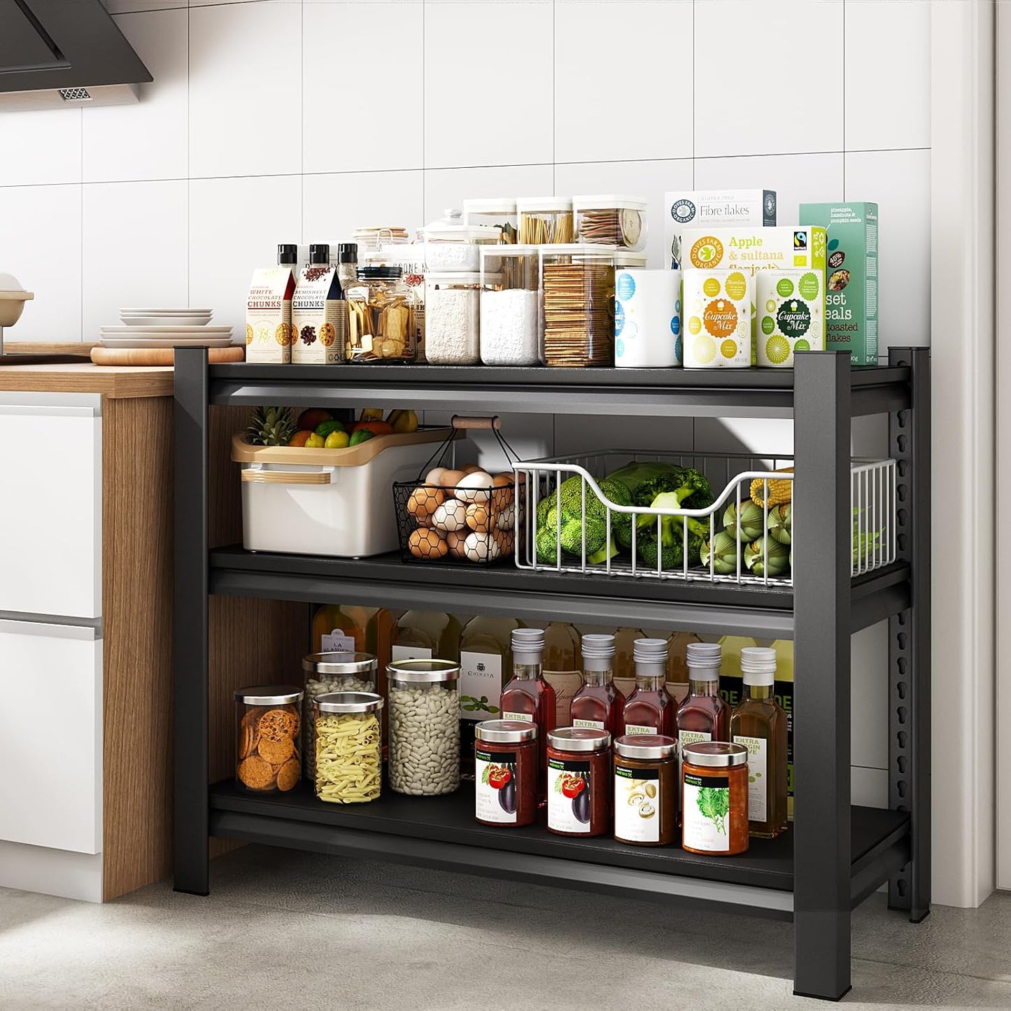 40" W Garage Shelving Heavy Duty,1500LBS Loads Adjustable Garage Storage Shelves,3-Tier Metal Storage Racks and Shelving Units, Utility Rack Shelves,40”W x 18”D x 36”H,Black