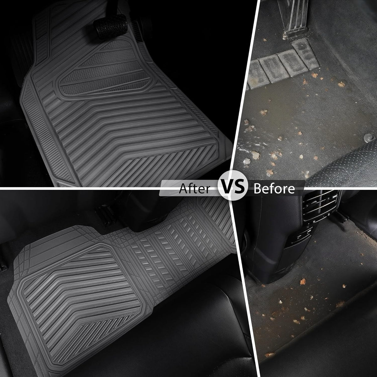 CAR PASS Rubber Car Mats,Car Floor Mats All Weather,Car Mat Full Set 3 Piece,Grey Waterproof Automotive Floor Mat Trim to Fit for Cars Sedan SUVs Small Trucks,Heavy Duty Anti-Slip Easy Clean, All Gray