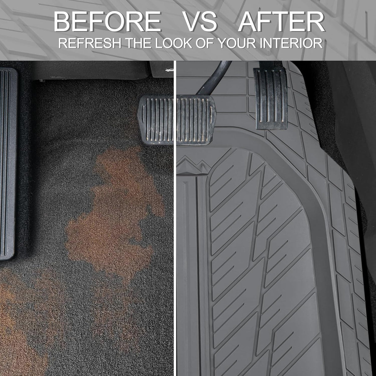 CAR PASS DeepDish Floor Mats for Cars Full Set,Heavy Duty Rubber Car Mats 3-Piece,Universal Waterproof Trim-to Fit Automotive Floor Mats for Truck Van SUV, Durable All-Weather Car Mats(Pure Gray)