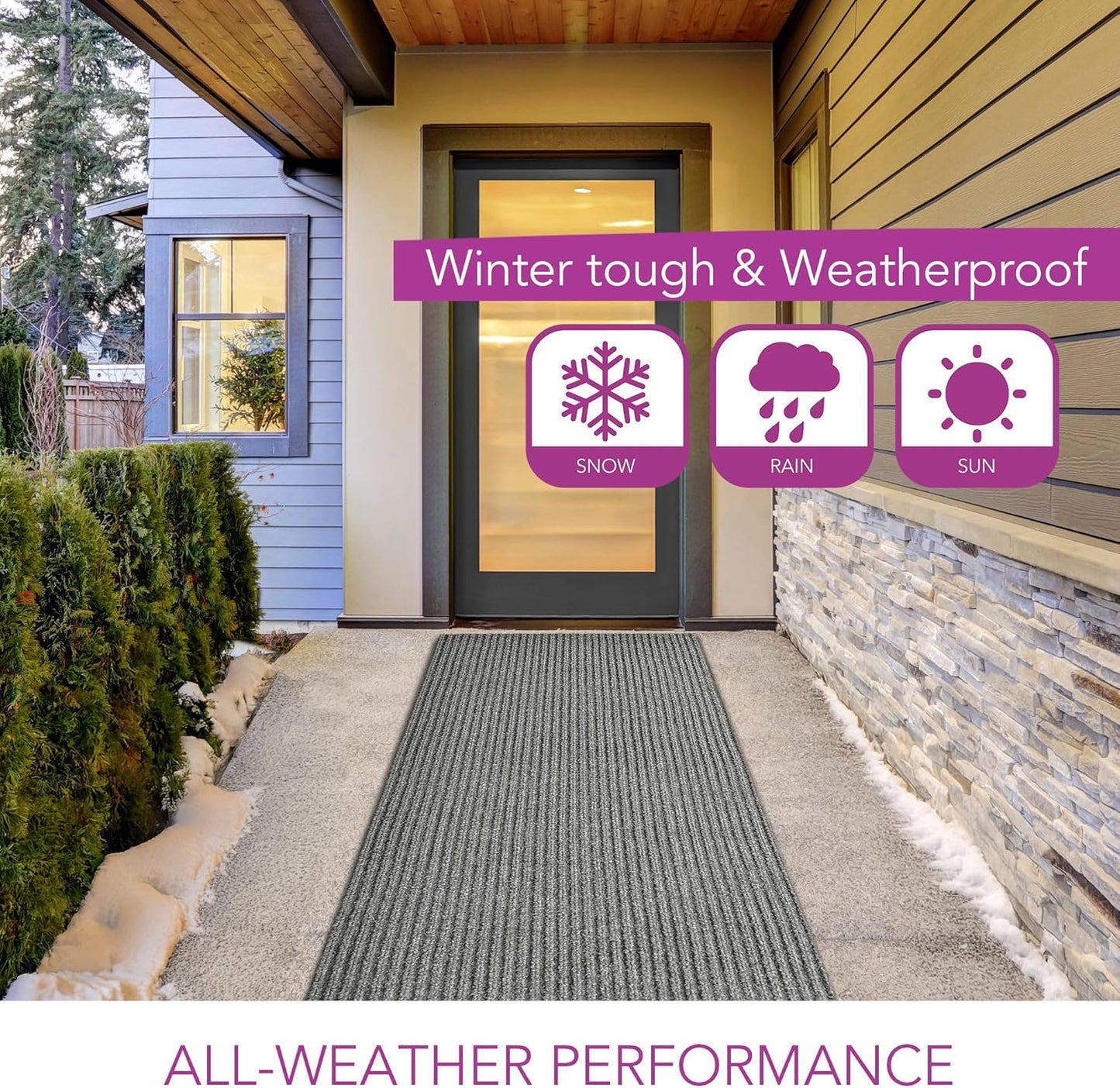 iCustomRug Spartan Weather Warrior Indoor/Outdoor Utility Ribbed Carpet Runner with Non-Slip Thermoplastic Rubber Backing, 3ft X 52ft in Grey