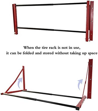 ROBLOCK Folding Tire Wheel Rack Wall Mount Multi-Tire Spare Carriers Garage (32"-48") x 22" x 22", Red