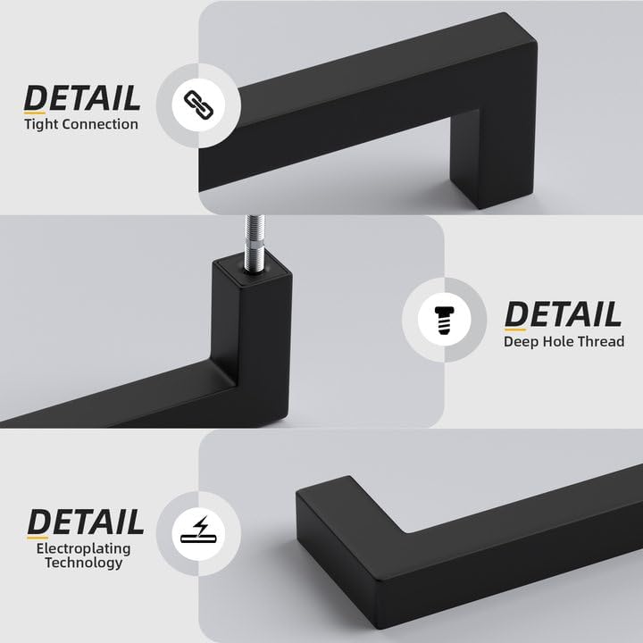 goldenwarm 200 Pack Black Square Bar Cabinet Pull Drawer Handle Stainless Steel Modern Hardware for Kitchen and Bathroom Cabinets Cupboard,Center to Center 11-1/3in(288mm)
