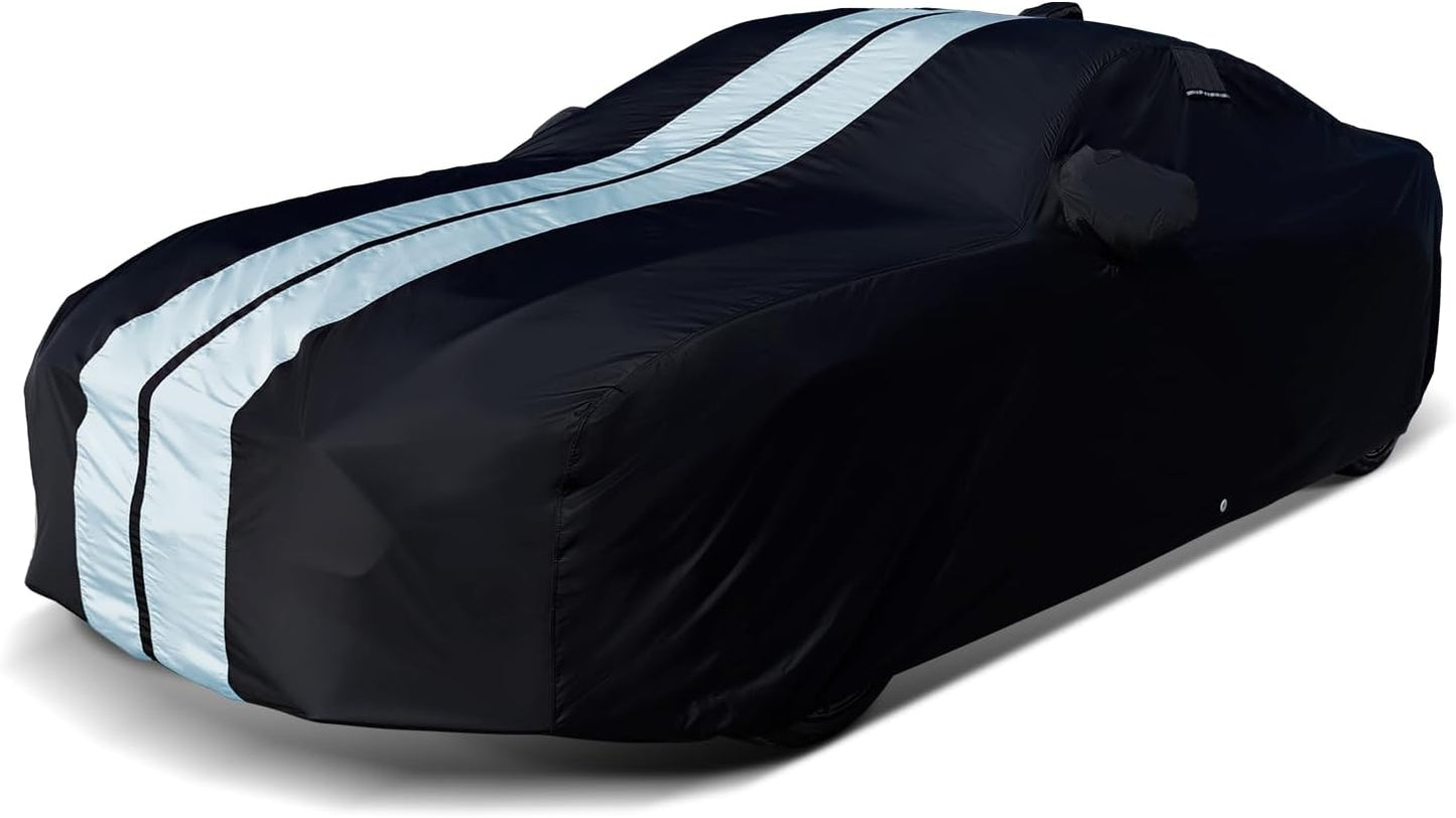 iCarCover Custom Car Cover for Pontiac Grand Am (1992-2005) Waterproof All-Weather Rain Snow UV Sun Protector Full Exterior Indoor Outdoor Car Cover (Stripe - Black/Gray)