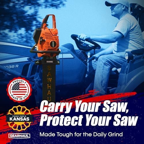 SawHaul Universal Tractor Chainsaw Holder - Made in Kansas USA - Fixed Mount Chainsaw Carrier (28" Orange) Compatible w/All Brands