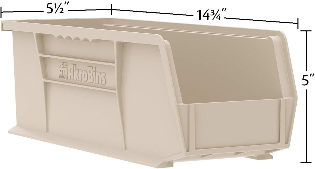 Akro-Mils 30234 AkroBins Plastic Storage Bins, Space-Saving Stackable Bins for Garage, Pantry, Craft Organization, 15-" x 5-" x 5-", Clear, 12-Pack
