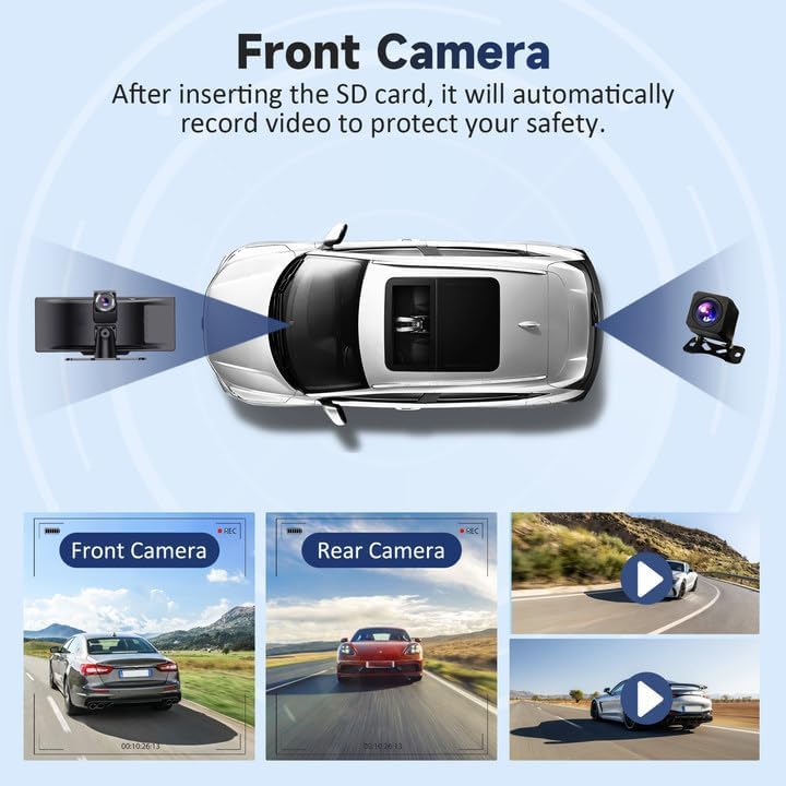 Wireless Portable Carplay Screen for Car - 10.26Inch Carplay & Android Auto Car Touch Stereo, with 4K Dash Cam, Backup Camera,Bluetooth,GPS Navigation