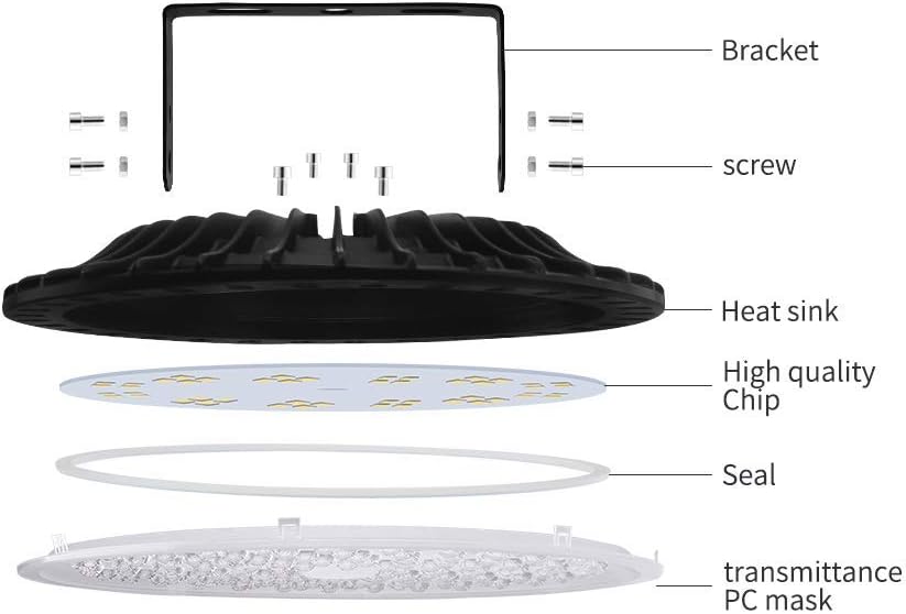 Viugreum 10 Pack 500W UFO LED High Bay Light, 50000LM 6500K Daylight White Ultra Thin LED Warehouse Lighting, IP65 Waterproof Commercial Bay Lighting for Garage Barn Workshop