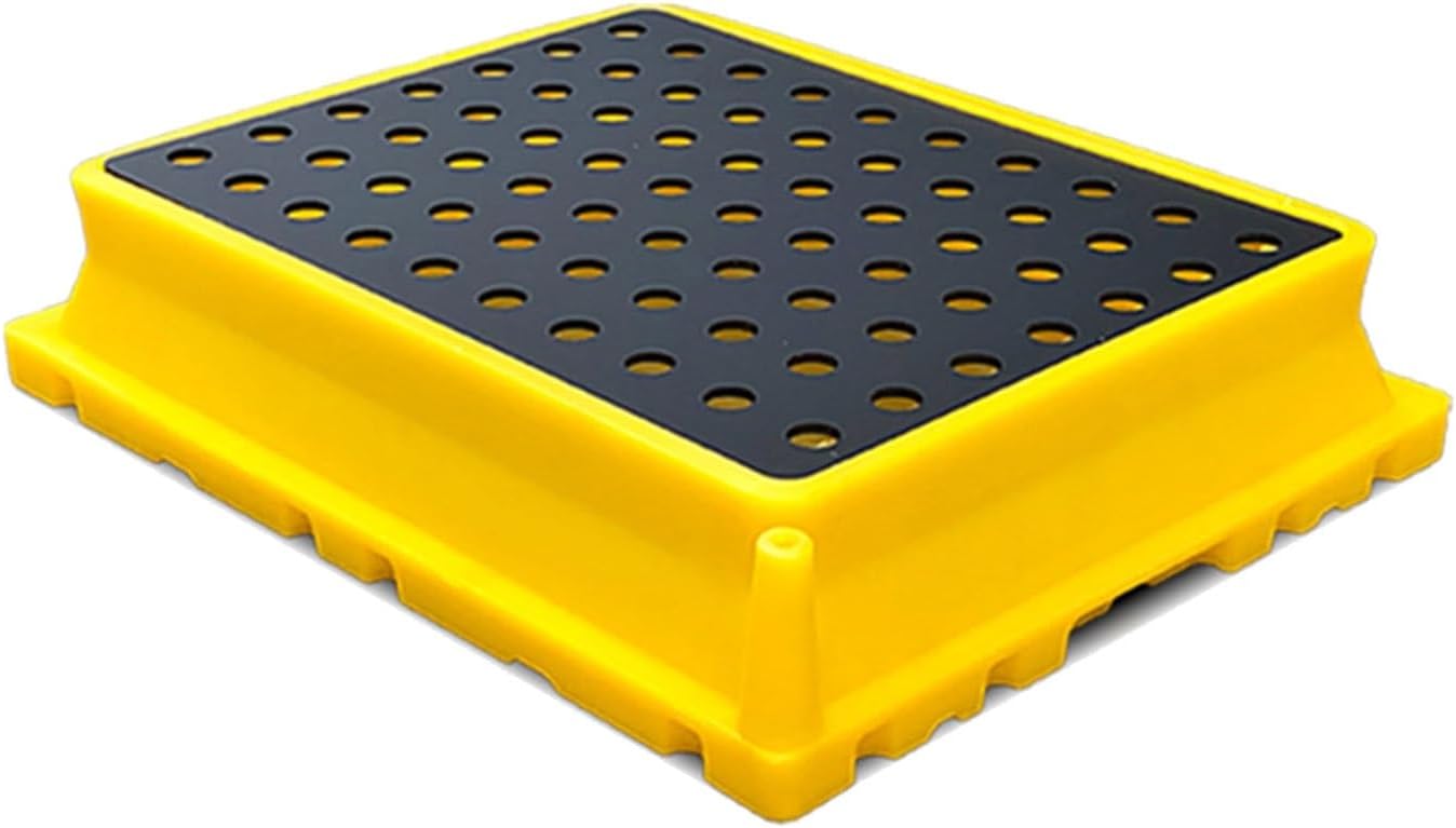 Drum Containment Spill Pallet, Industrial Nestable Oil Drums Leak-Proof Tray, Garage Storage Detachable Anti Slip Polyethylene Platform with Drain (Color : Yellow-5 Pack, Size : 20.9"x16.1"x