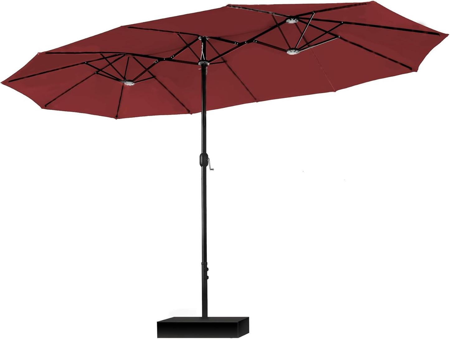 PHI VILLA 15ft Patio Umbrella Double-Sided Outdoor Market Extra Large Umbrella with Crank, Umbrella Base Included (Dark Red)