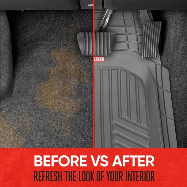 Motor Trend FlexToughXL Floor Mats for Cars Full Set, All-Weather Rubber Automotive Floor Mats, Waterproof Heavy Duty Car Mats, Flexible Floor Liners for Car Truck Van SUV, Car Floor Mats (Gray)