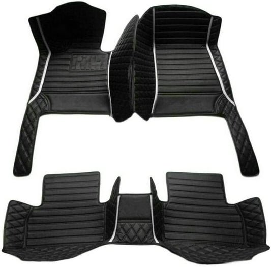 Customized Personalized car Floor mats, All-Weather Luxury car Floor mats, Waterproof and Anti Slip Leather car Floor mat Lining, 95% Customized car, Truck, and SUV Floor mats (Border White Stripe)