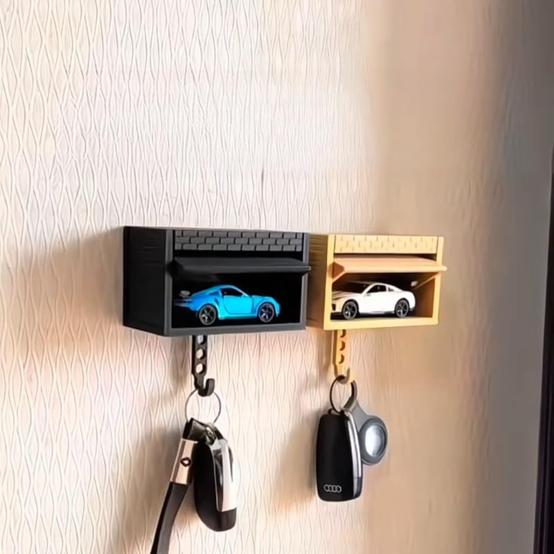 Wall-Mounted Car Display Key Holder, Decorative Garage Model Design, Multiple Colors（No Car） (Brick-Red（No Car）)