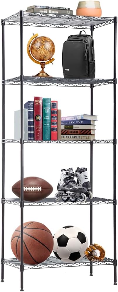 Wire Shelving Unit Metal Shelf Organizer Heavy Duty Wire Rack Storage Unit Rack Utility for Bathroom Office Kitchen (Black, 14" D x 24" W x 60" H)
