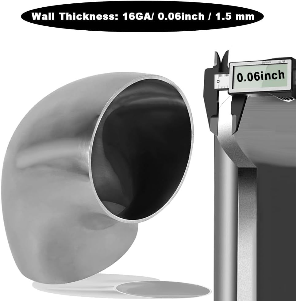 Cotonake OD 5 Inch 90 Degree SS304 Stainless Steel Bend Tube Exhaust Elbow Pipe for Car Modified Exhaust System 5" Piping Silver Tone，Stair Handrail (1pcs)