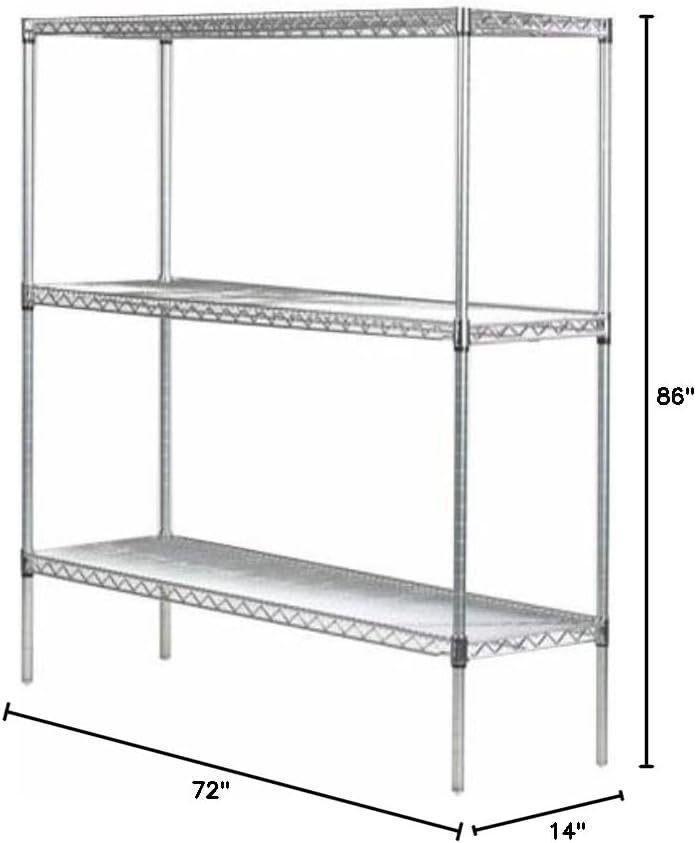 Omega 14" Deep x 72" Wide x 86" High 3 Tier Chrome Starter Shelving Unit