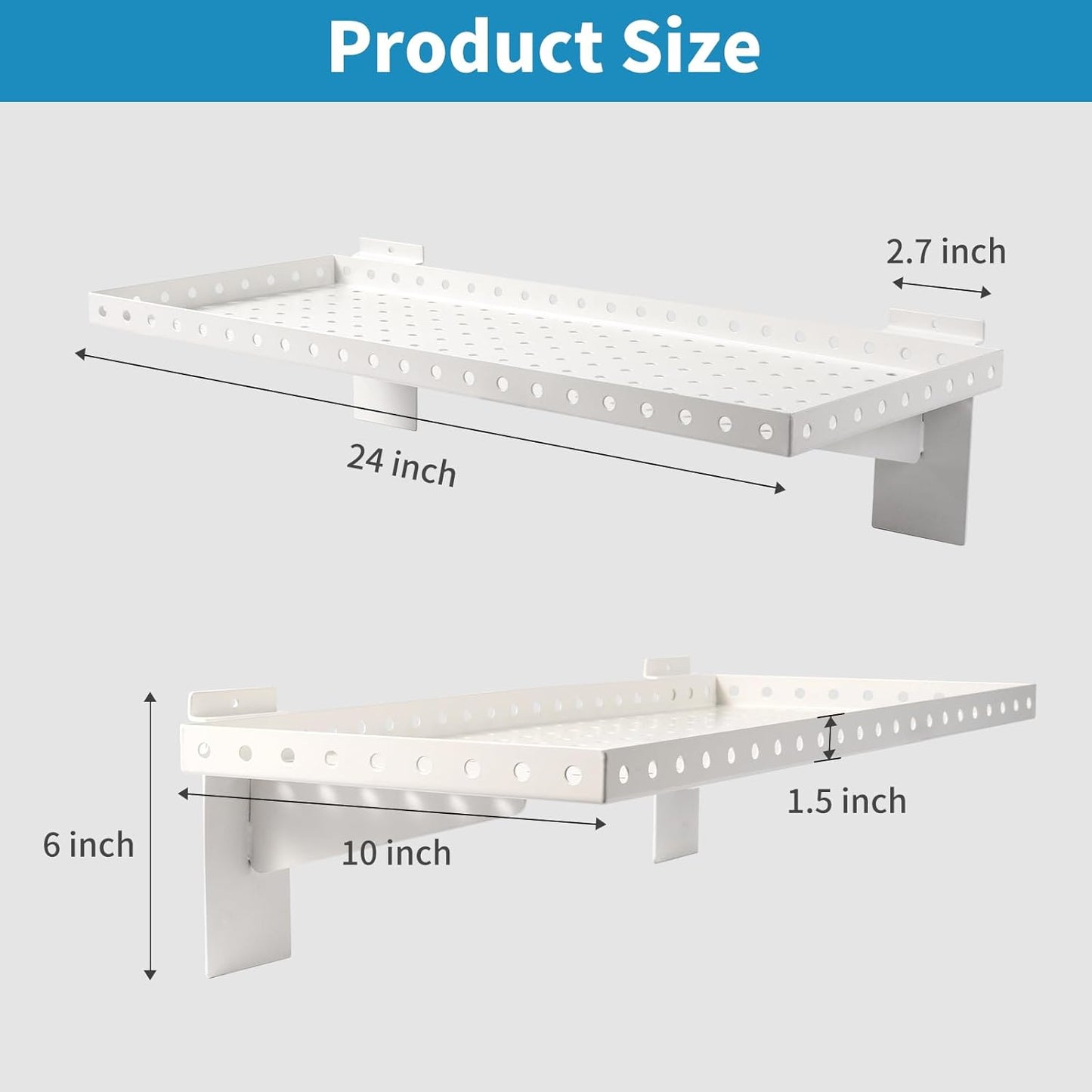 Slatwall Shelves 24x10 Inch, Slatwall Accessories for Retail, Garage, Home Storage, Heavy Duty Slat Wall Hanging Shelf (2, White)