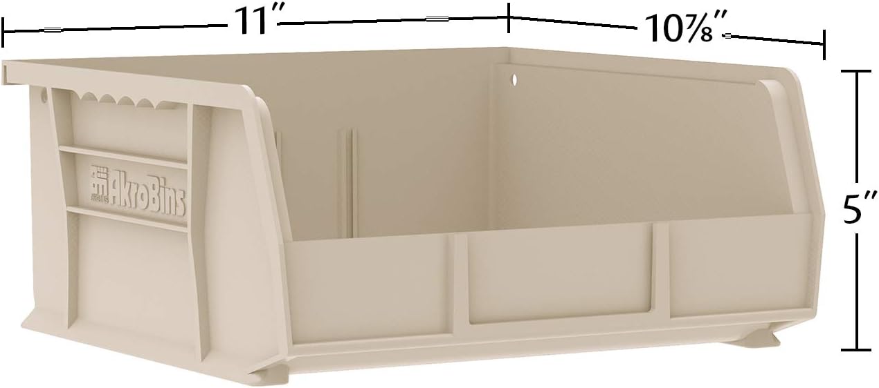 Akro-Mils 30235 AkroBins Plastic Storage Bins, Space-Saving Stackable Bins for Garage, Pantry, Craft Organization, 11-" x 11-" x 5-", Red, 6-Pack