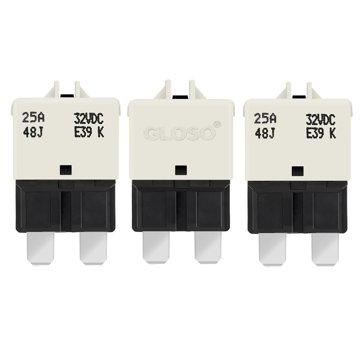 GLOSO Circuit Breaker Fuse E39 (T3) Manual Reset for Car Truck RV Automotive Marine Boat Trolling Motor & Custom Wiring Audio Battery Protection/Low Profile ATC/ATO (25A - 3 Pack)