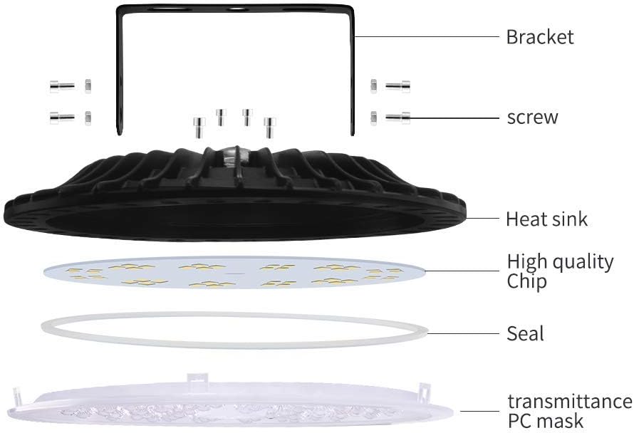 Viugreum 5 PACK 200W UFO LED High Bay Light, 20000LM 6500K Daylight White LED Warehouse Lighting, IP65 Waterproof Commercial Bay Lighting for Garage Barn Workshop Wet Location