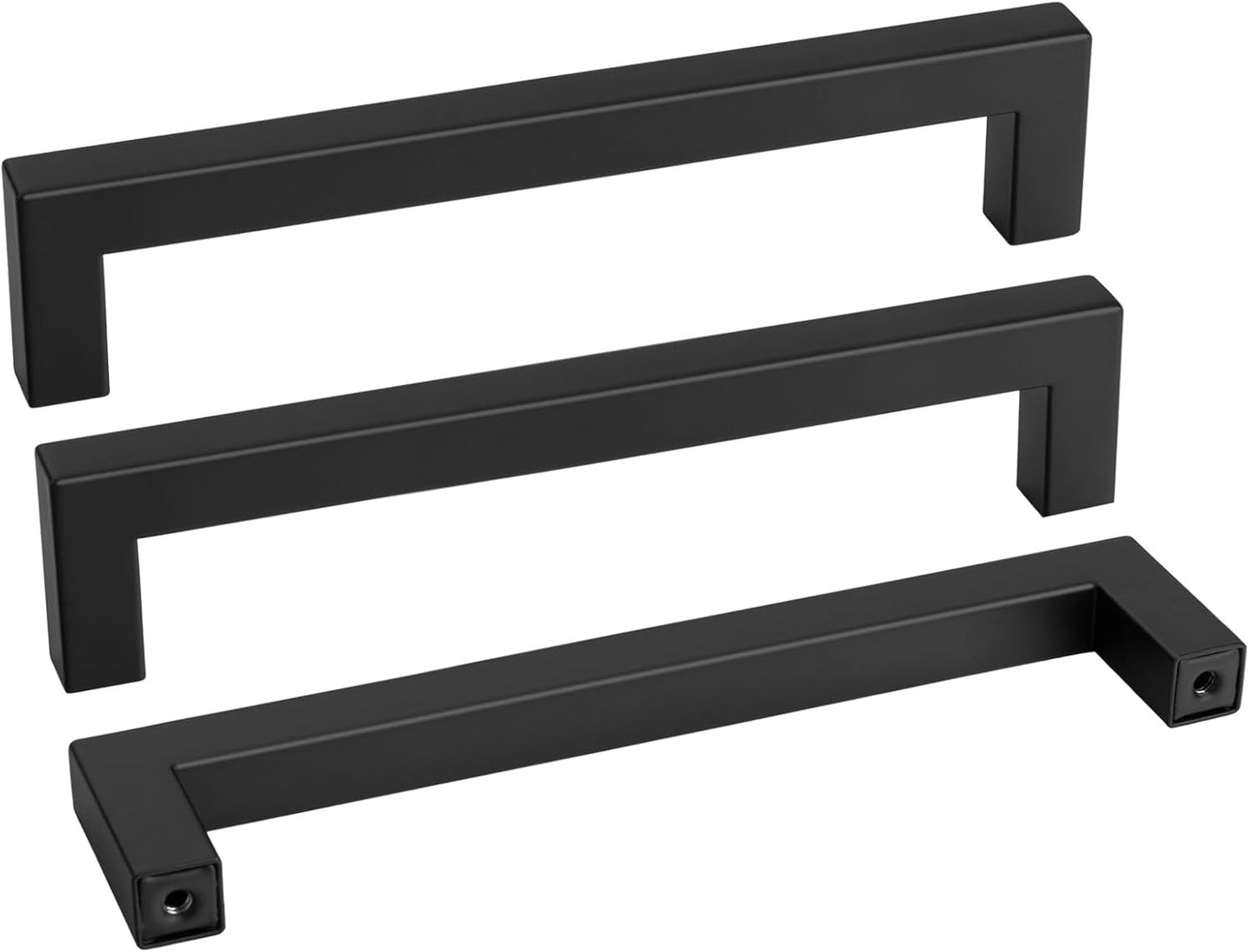 goldenwarm 100 Pack 7-1/2in Black Square Bar Cabinet Pull Drawer Handle Stainless Steel Modern Hardware for Kitchen and Bathroom Cabinets Cupboard,Center to Center 192mm Matte Black Drawer Pulls