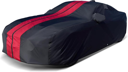 iCarCover Custom Car Cover for Pontiac GTO (2004-2006) Waterproof All-Weather Rain Snow UV Sun Protector Full Exterior Indoor Outdoor Car Cover (Stripe - Black/Red)