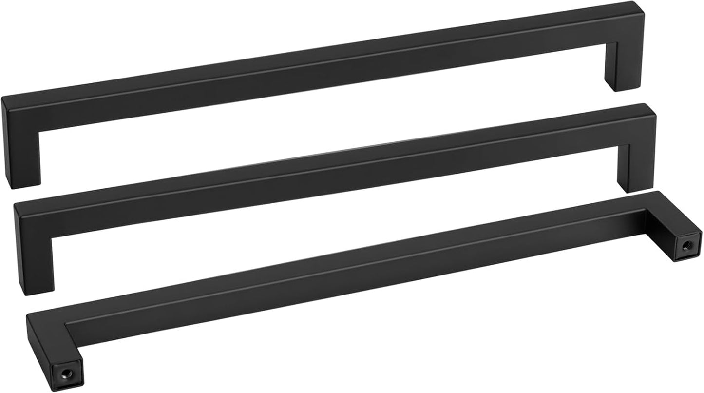 goldenwarm 200 Pack 18INCH Black Cabinet Pulls Kitchen Cabinet Handles-LSJ12BK458 Square Drawer Handle Metal Bathroom Cabinets Hardware 458mm Hole Center