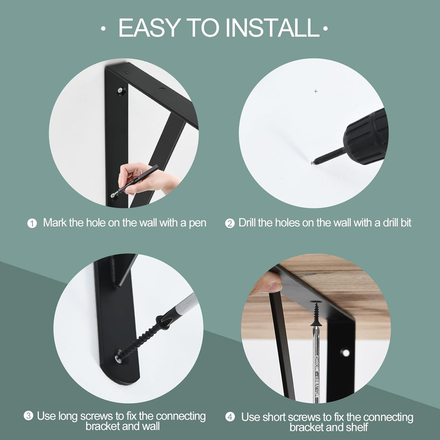 6 Pack L12 x H 8" Black Heavy Duty Shelf Brackets with Screws Metal Shelf Brackets Shelf Support Angle Brackets for Shelves L Brackets Heavy Duty Floating Shelf