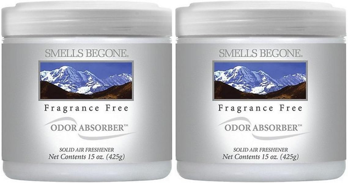 SMELLS BEGONE Air Freshener Odor Absorber Gel - 15 oz, Pack of 2 - Absorbs and Eliminates Odor in Pet Areas, Bathrooms, Cars, & Boats - Made with Essential Oils - Fragrance Free