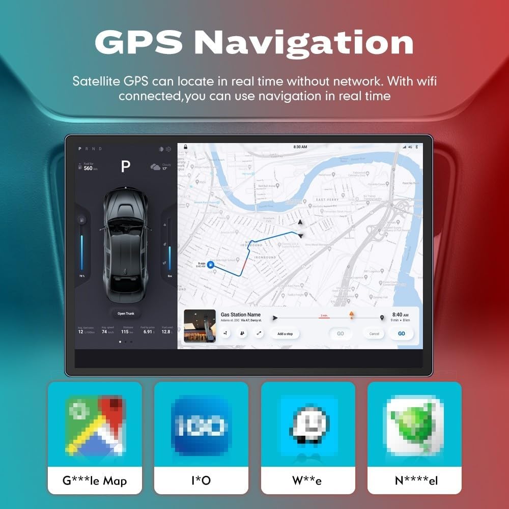 Kunfine Car CarPlay Android Auto Navigation Stereo GPS Radio Camera Display 13.1" QLED Touchscreen Headunit Tablet Media Player for Peugeot 301 2013-2022, if Applicable Octa Core 2G+32G Matte Black