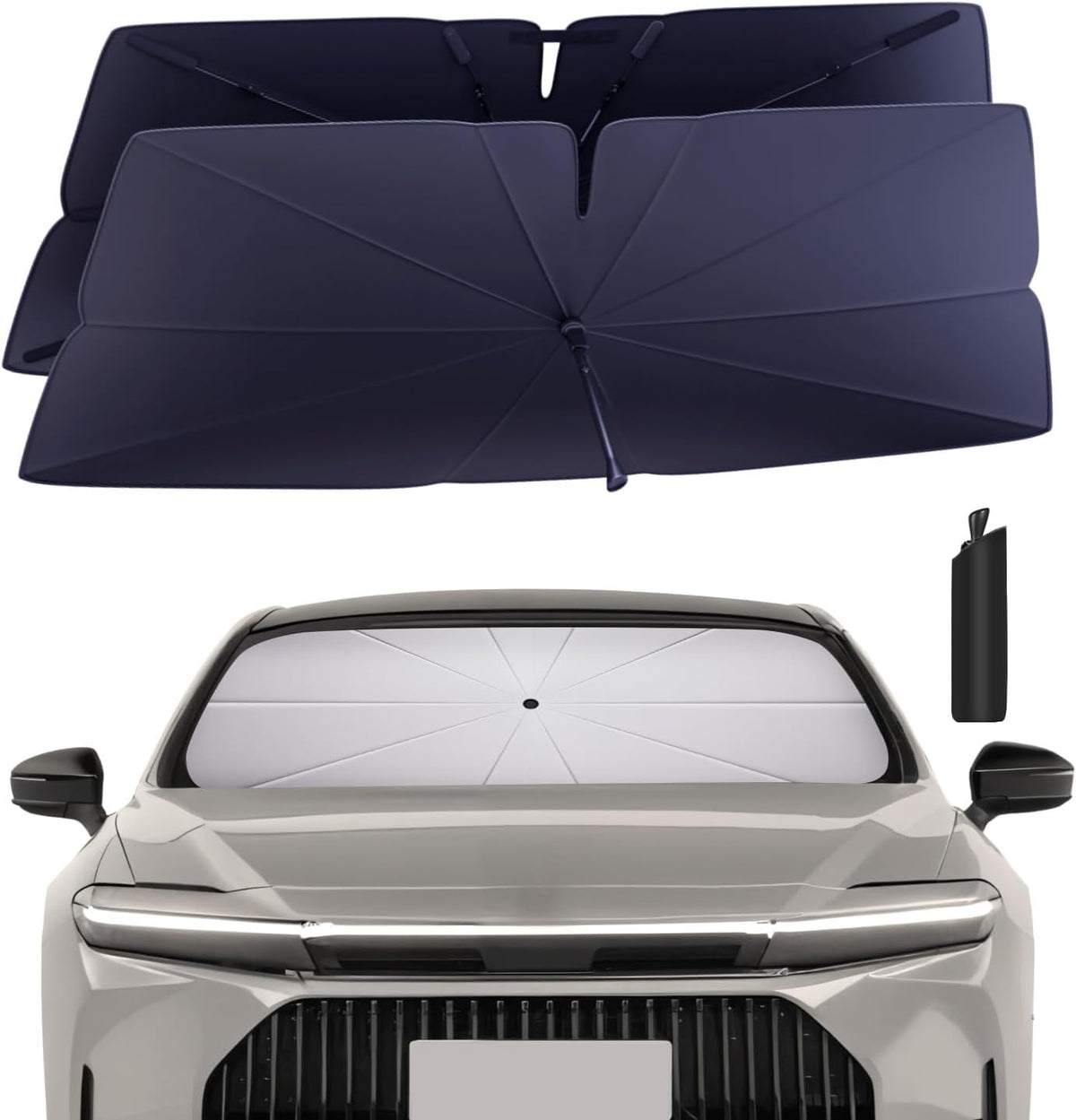 Windshield Sun Shade Umbrella for 2023-2025 Toyota Crown Accessories: Custom Fit 240T Silver, Double Thickened, Foldable Sunshade Window Sun Visor, Ultimate 99% UV Blocking for XLE, Limited, Platinum