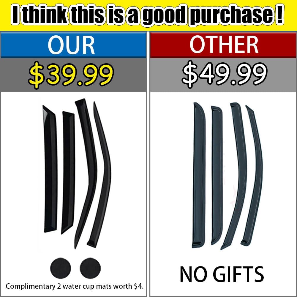 Rain Guards for Mazda 3 Hatchback 2010-2013, Tape-on Side Window Deflectors for Mazda 3 Hatchback, Window Visors for Mazda Cars, for Mazda Car Accessories 4 Rain Guards ＆ 2 Car Coasters