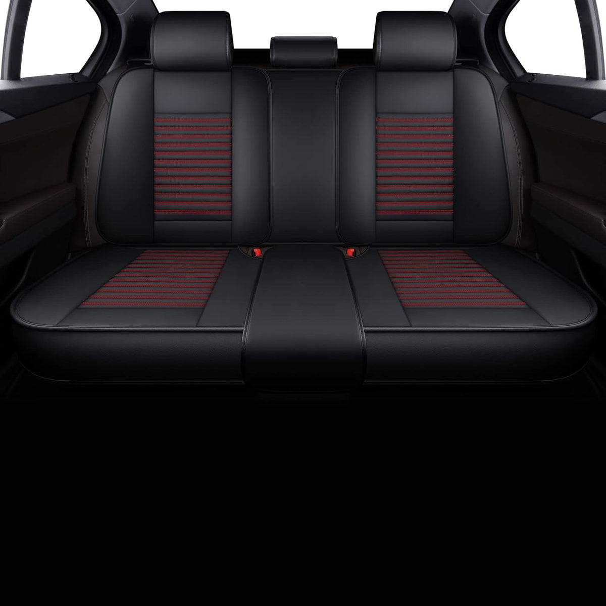 LINGVIDO Leather Car Seat Covers,Breathable and Waterproof Faux Leather Automotive Seat Covers for Cars SUV Pick-up Truck Sedan,Universal Anti-Slip Driver Seat Cover with Backrest (Rear Seat, Red)