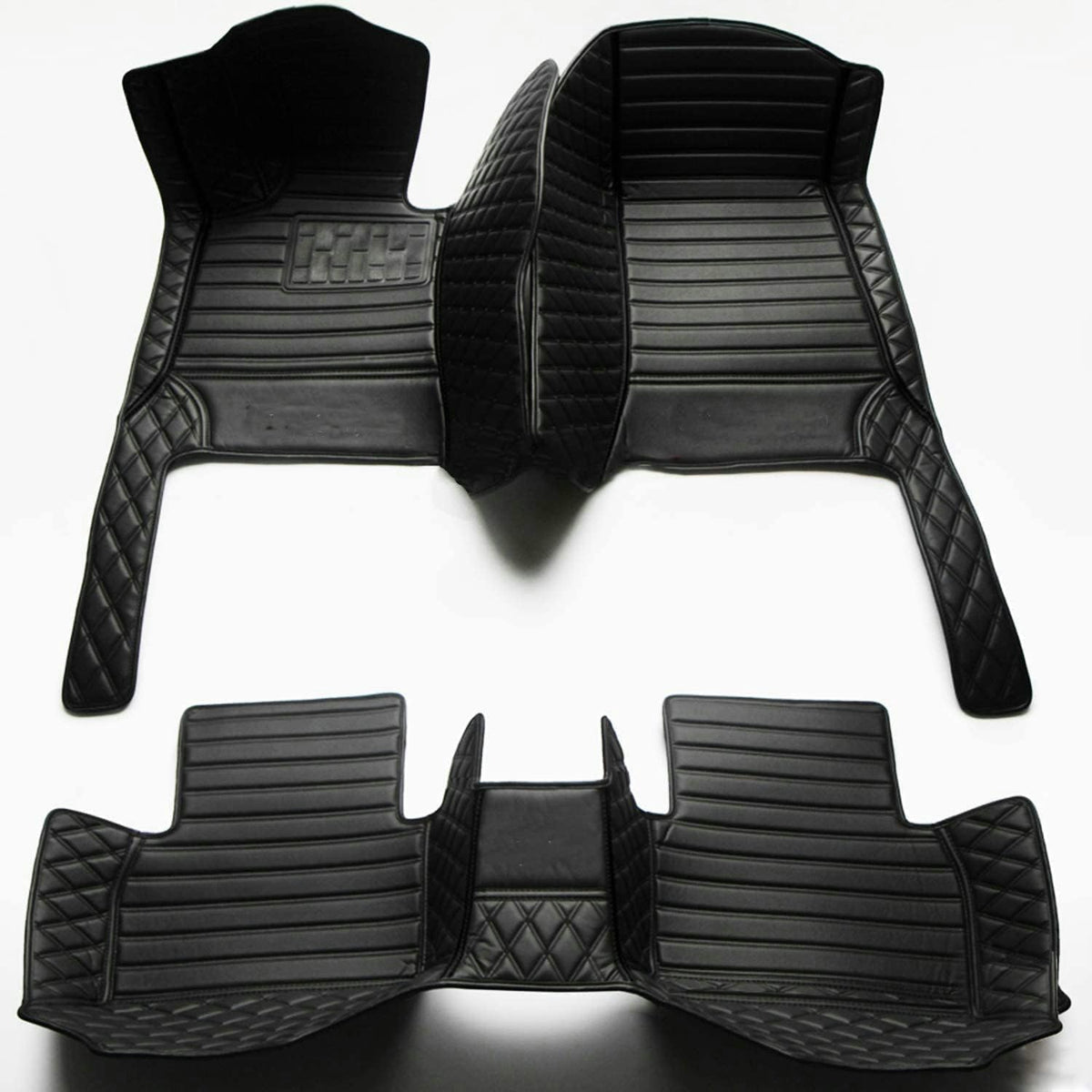 Custom All-Weather Protection Luxury Leather Floor Mats for Cars SUVs Trucks According Anti-Slip Leather Floor mats ﻿ (36,Black and Striped Black)
