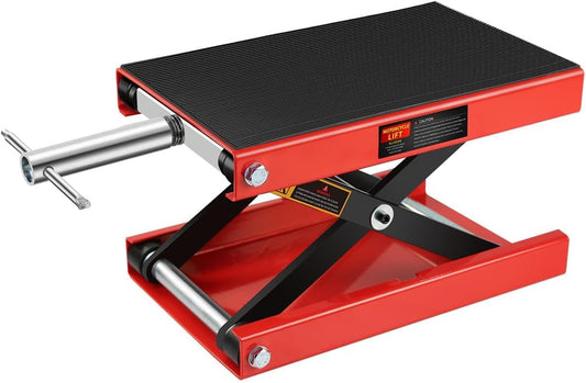 Motorcycle Scissor Jack - 1100LBS Heavy Duty Motorcycle Lift with Safety Lock Pin & Non-Slip Saddle, Manual Crank Handle, 3.7"-18.7" Lift Range for Dirt Bike Stand, Cruiser & ATV Garage Repair