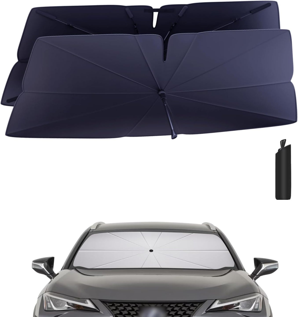 Windshield Sun Shade Umbrella Compatible with 2019-2025 Lexus UX Accessories: Custom Fit 240T Silver, Double Thickened Foldable Sunshade Window Sun Visor, Ultimate 99% UV Blocking for 200/250h/Premium